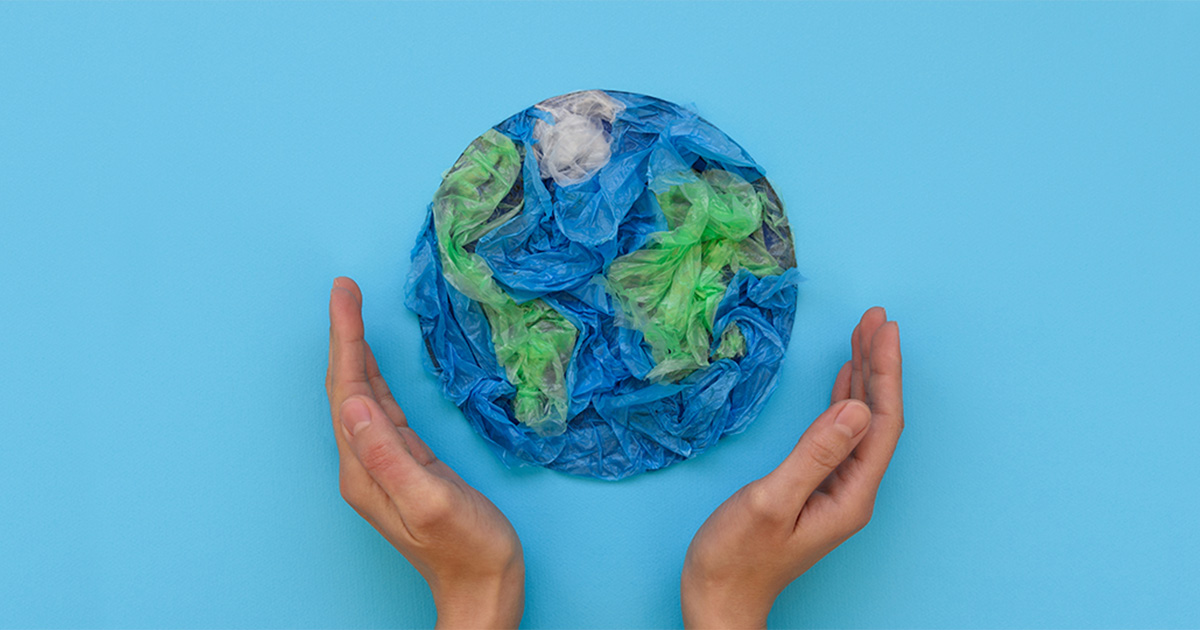 Earth symbol, crafted using plastics