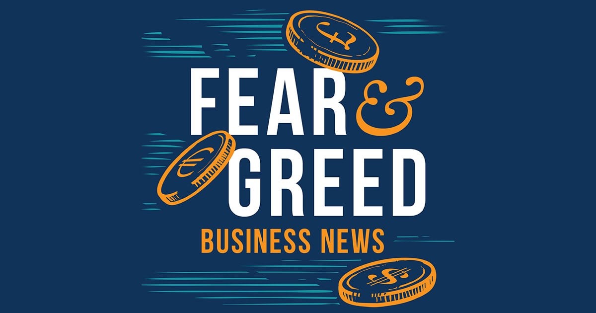 Fear & Greed logo illustration with coin currencies