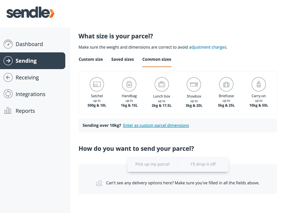 Parcel size dashboard