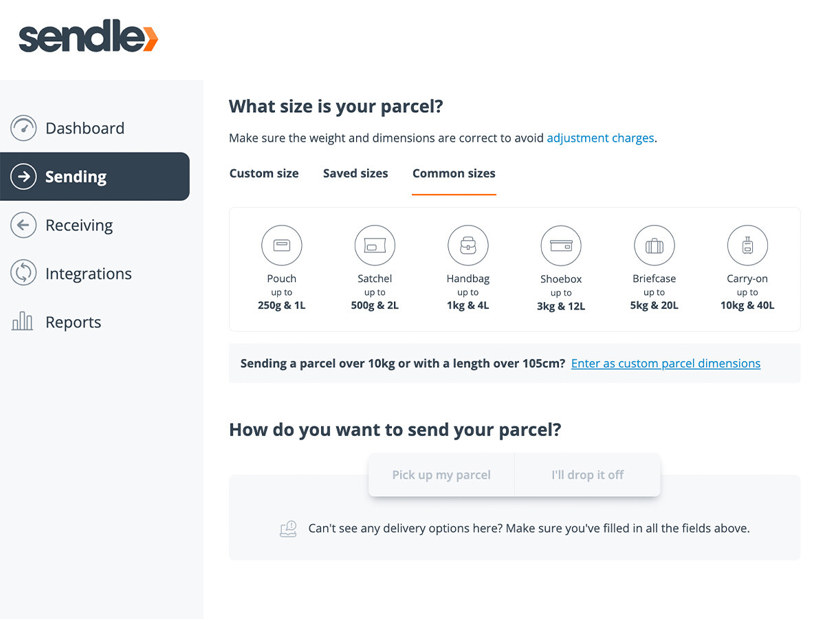 Parcel size dashboard